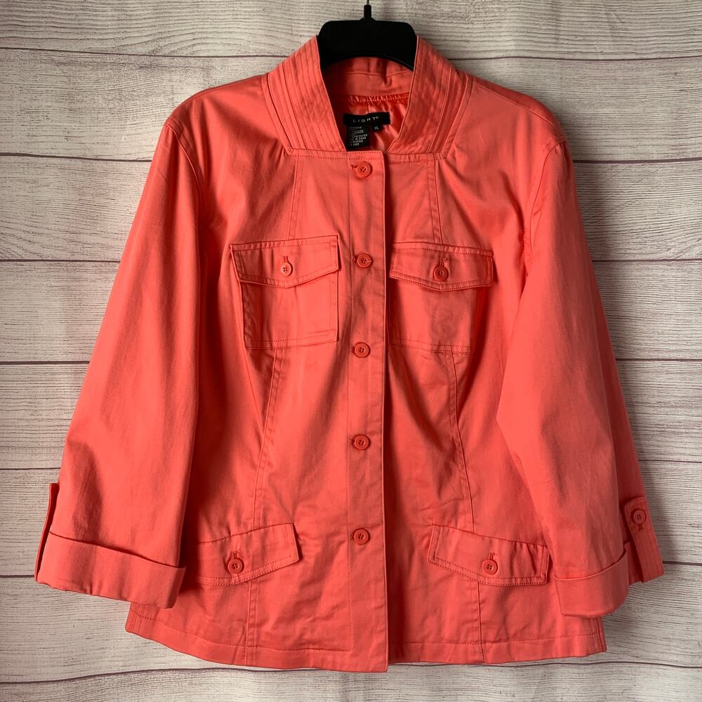 LIGHT Coral Pink Jacket Button Up 3/4 Sleeves Cotton Blend Size XL